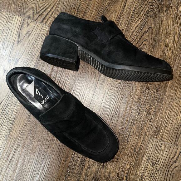 Rare Vtg 90s ECCO Black Suede Chunky Loafer Euro 39 8/8.5 - Picture 7 of 8